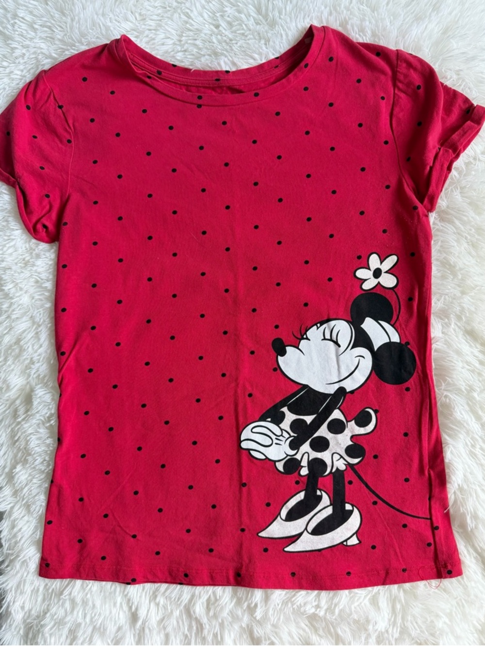 Disney Minnie Mouse Red Black Polka Dot Tee Stretchy Short Sleeve Top